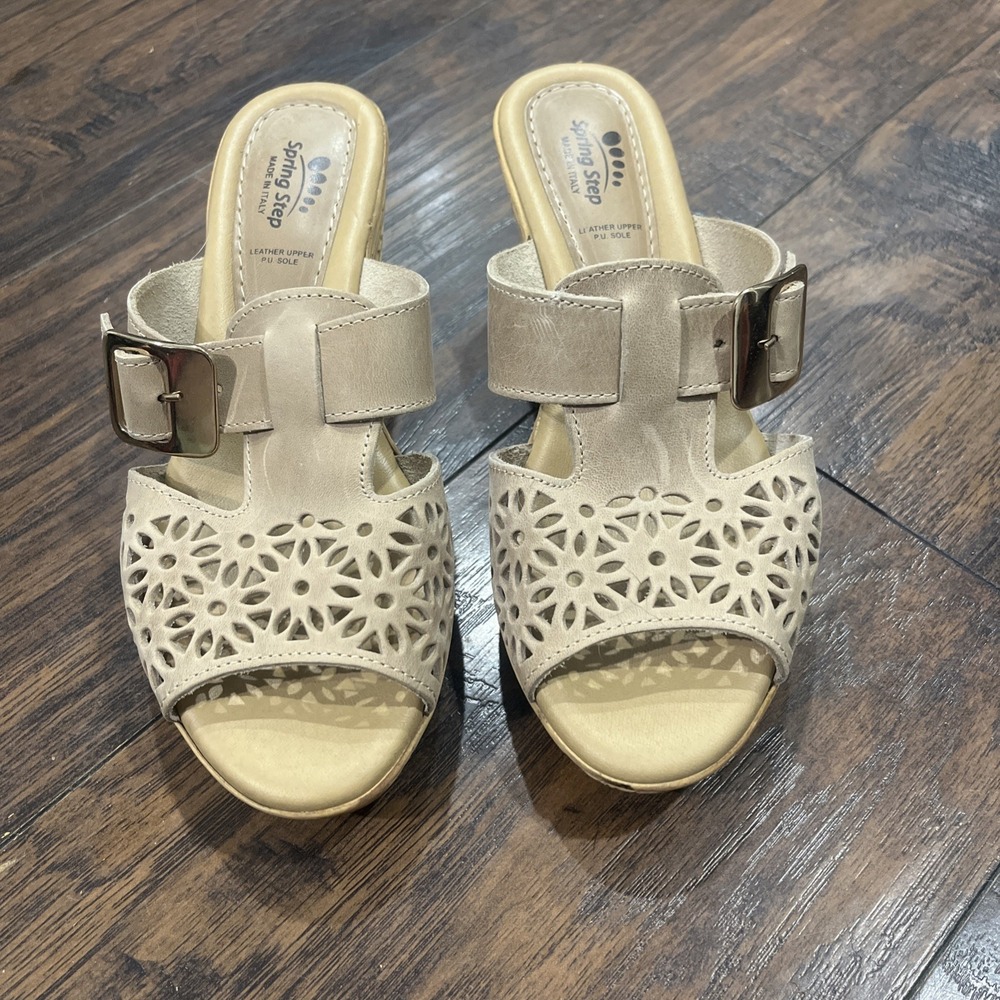 Spring Step Leather Wedge Slide Sandals Comfort Shoes Women's 8 (38)